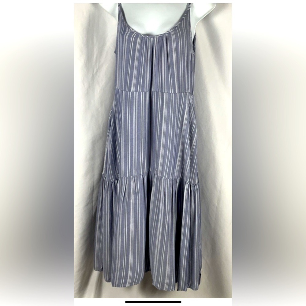 Roller Rabbit Blue and White Striped Sleeveless Tiered Midi Dress